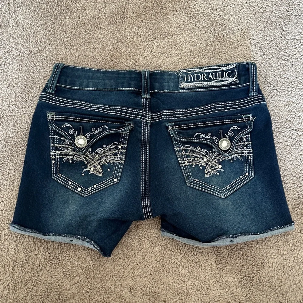 Hydraulic Dark Blue Embellished Denim Shorts
